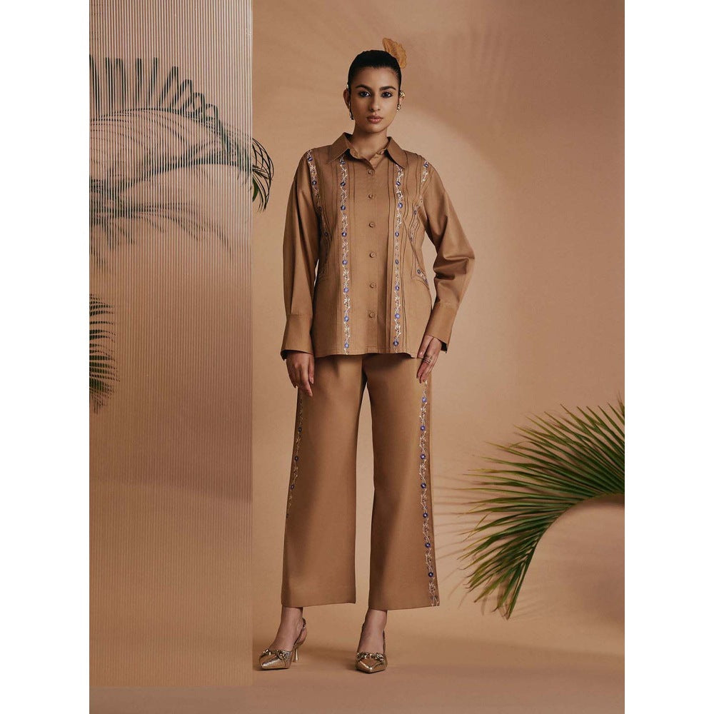 ORIGANI Women Brown Embroidered Co-Ord Set