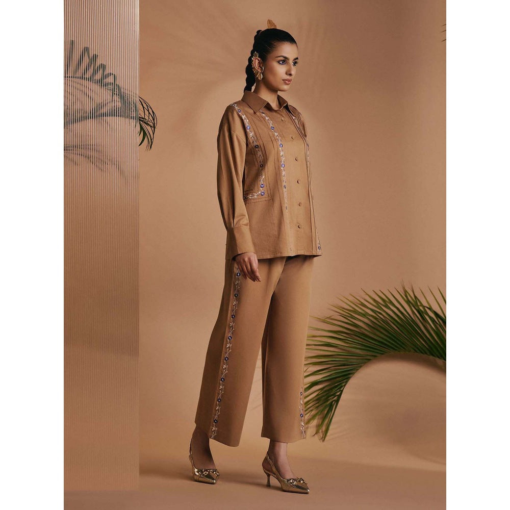 ORIGANI Women Brown Embroidered Co-Ord Set