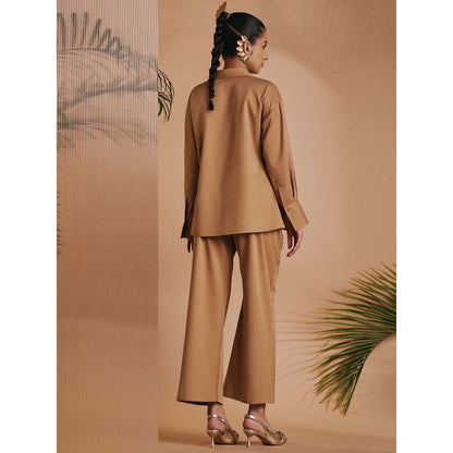 ORIGANI Women Brown Embroidered Co-Ord Set