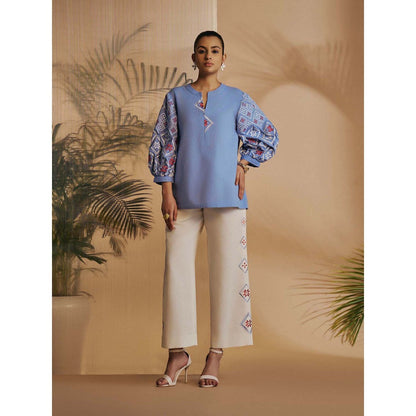 ORIGANI Women Blue Embroidered Co-Ord Set