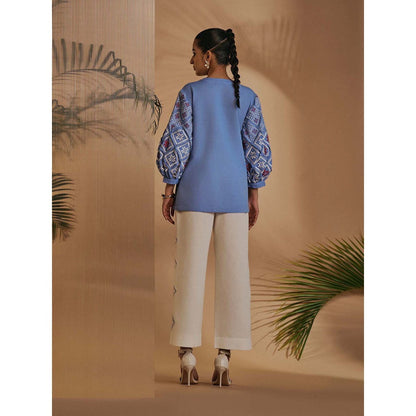 ORIGANI Women Blue Embroidered Co-Ord Set