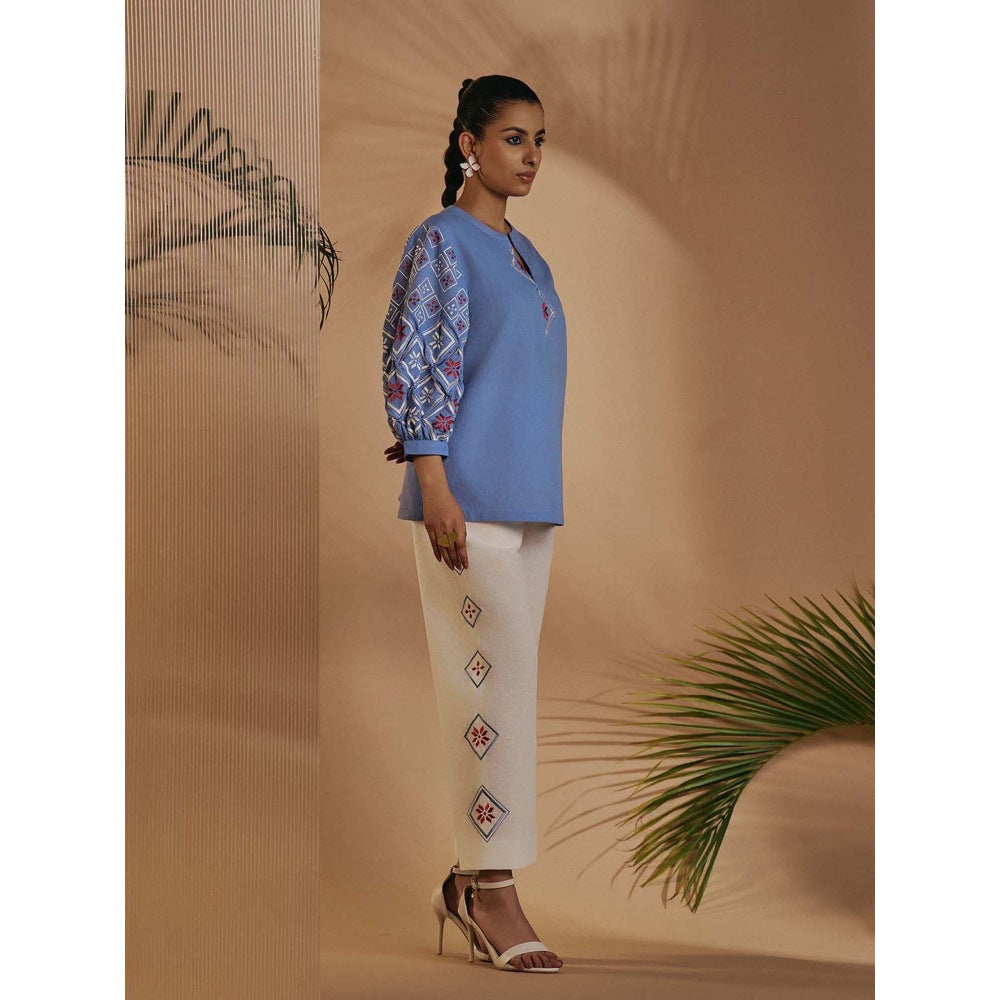 ORIGANI Women Blue Embroidered Co-Ord Set