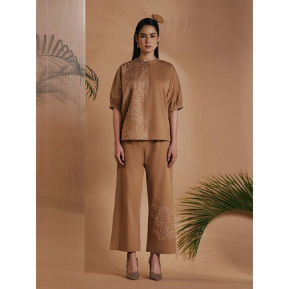 ORIGANI Women Brown Embroidered Co-Ord Set