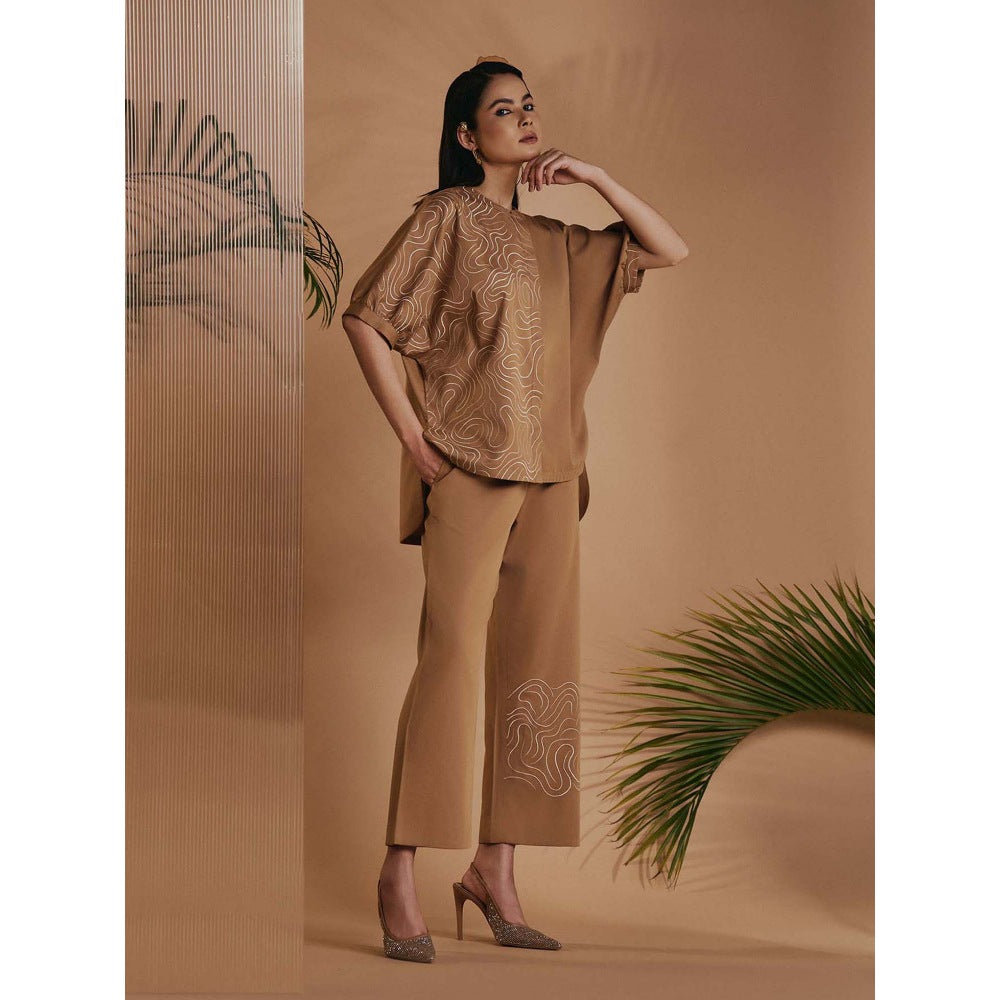 ORIGANI Women Brown Embroidered Co-Ord Set