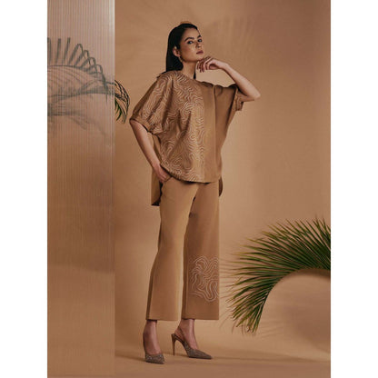 ORIGANI Women Brown Embroidered Co-Ord Set