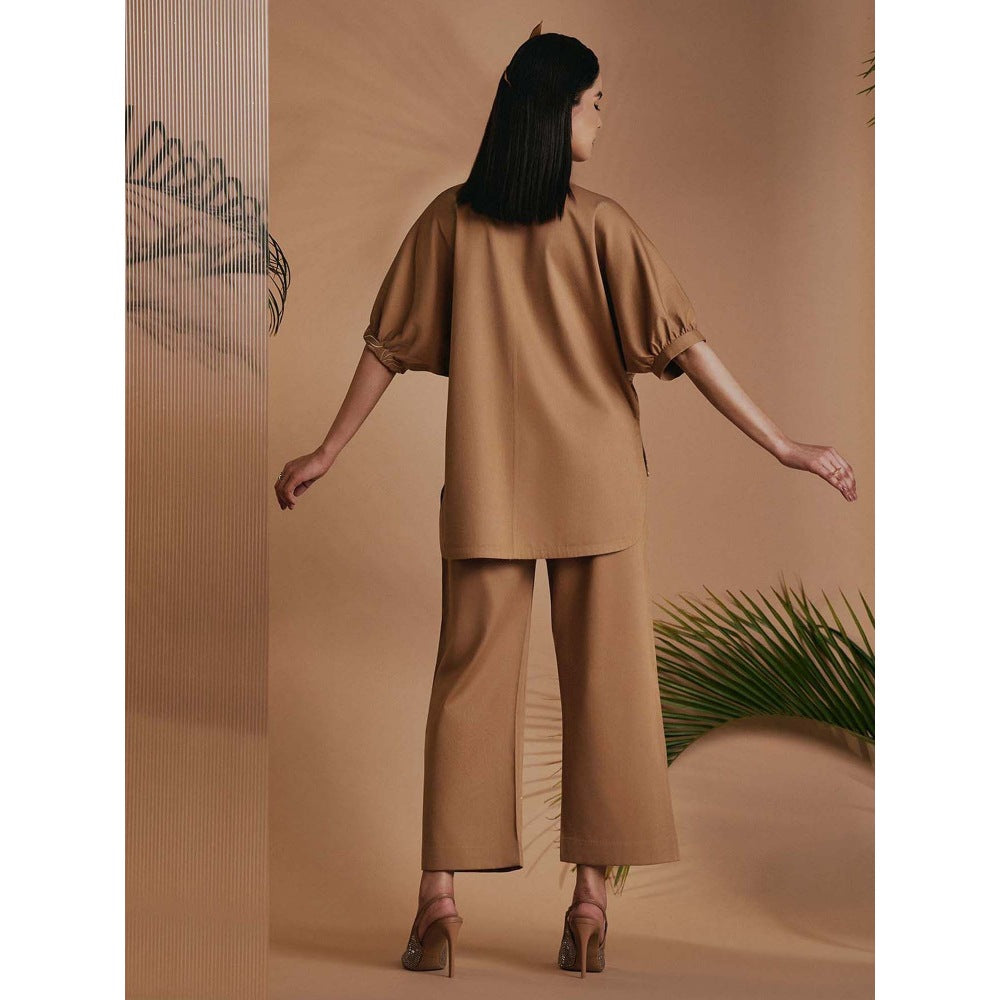 ORIGANI Women Brown Embroidered Co-Ord Set