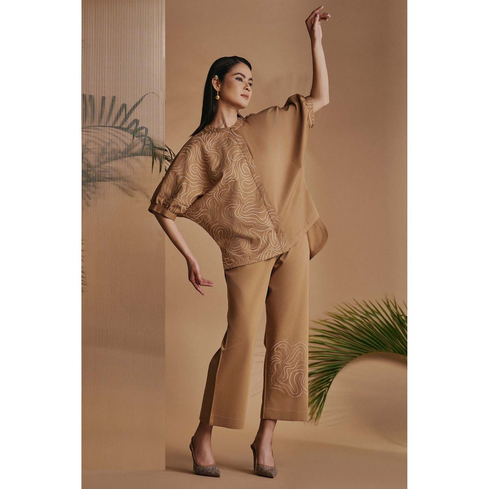 ORIGANI Women Brown Embroidered Co-Ord Set