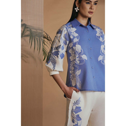 ORIGANI Women Blue Embroidered Co-Ord Set