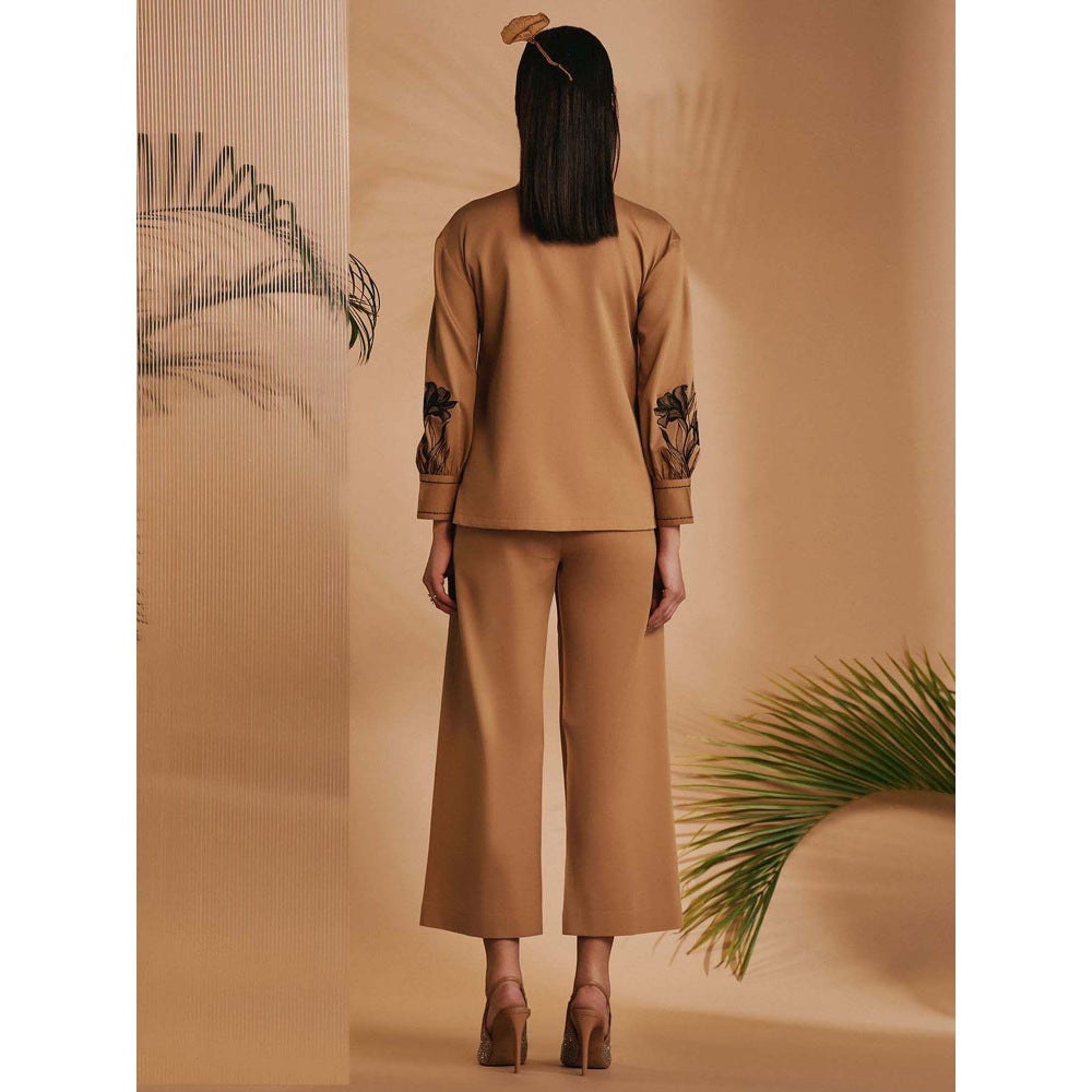 ORIGANI Women Brown Embroidered Co-Ord Set