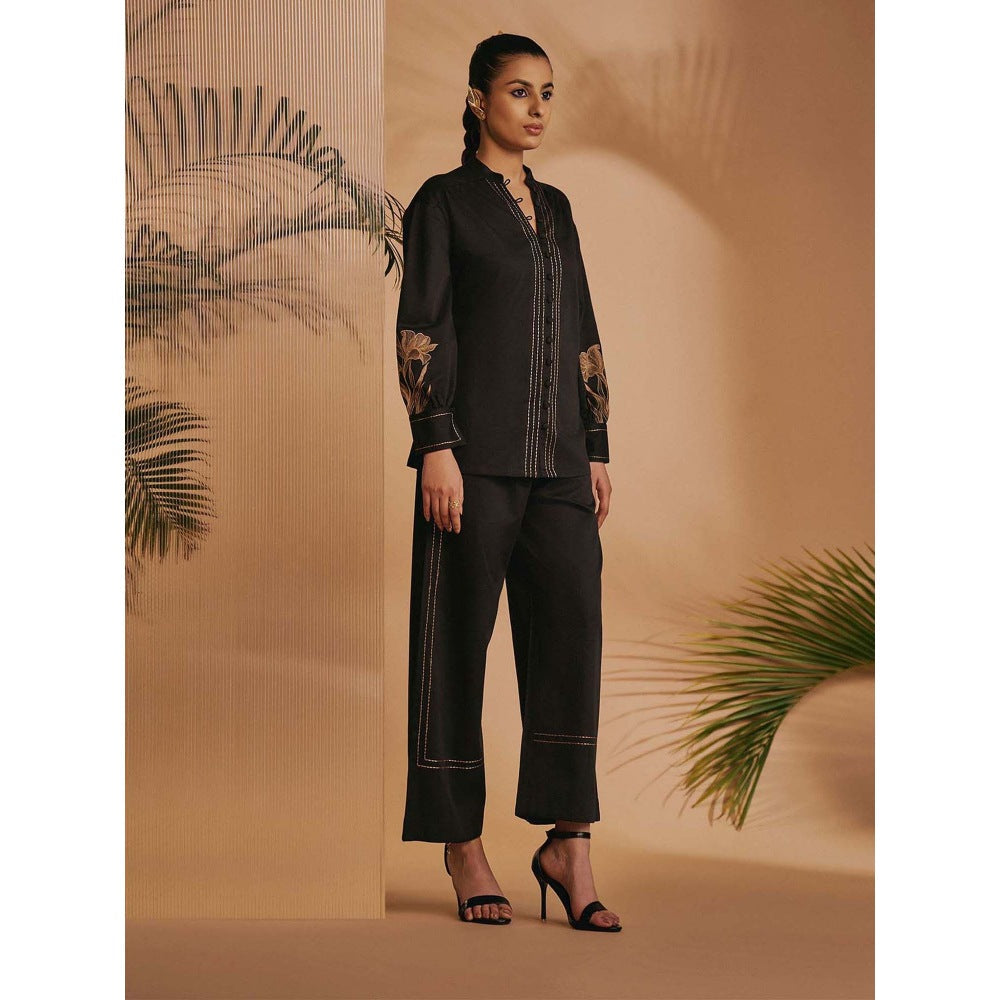 ORIGANI Women Black Embroidered Co-Ord Set