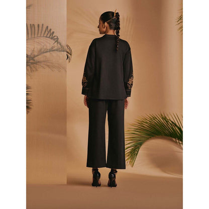 ORIGANI Women Black Embroidered Co-Ord Set