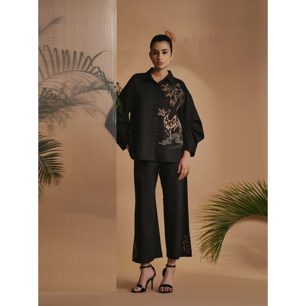 ORIGANI Women Black Embroidered Co-Ord Set