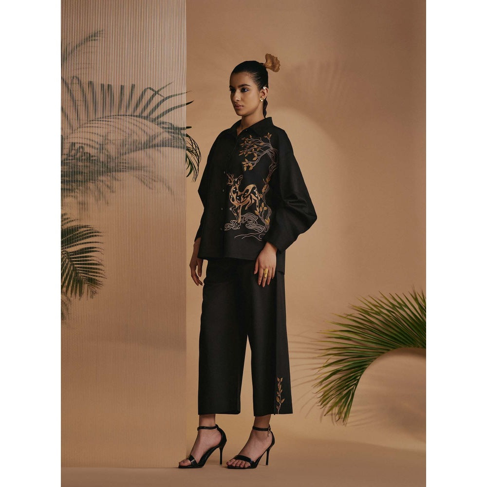 ORIGANI Women Black Embroidered Co-Ord Set
