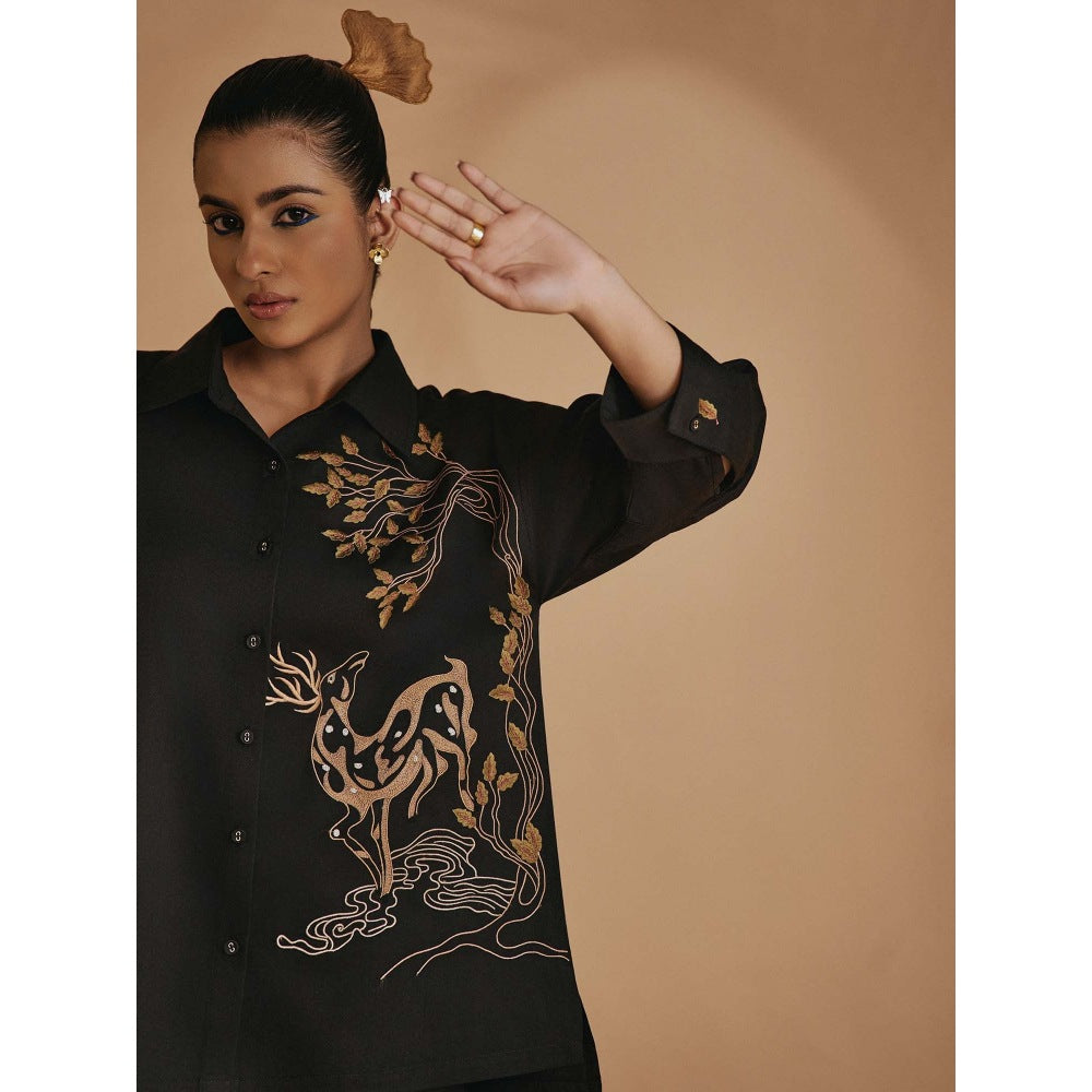 ORIGANI Women Black Embroidered Co-Ord Set