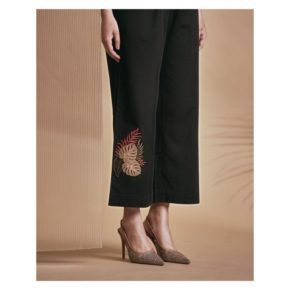 ORIGANI Black Tropical Leopard Pant