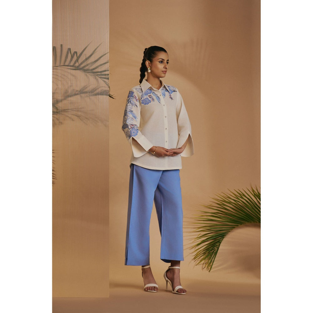 ORIGANI Blue Embroidered Shirt