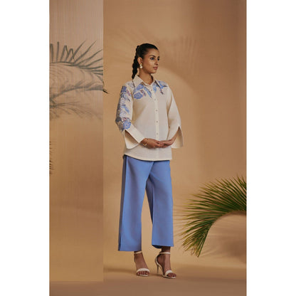 ORIGANI Blue Embroidered Shirt