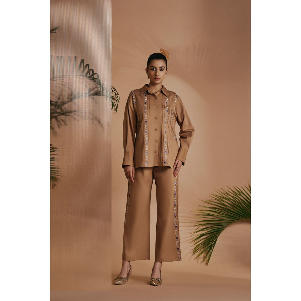 ORIGANI Brown Embroidered Shirt
