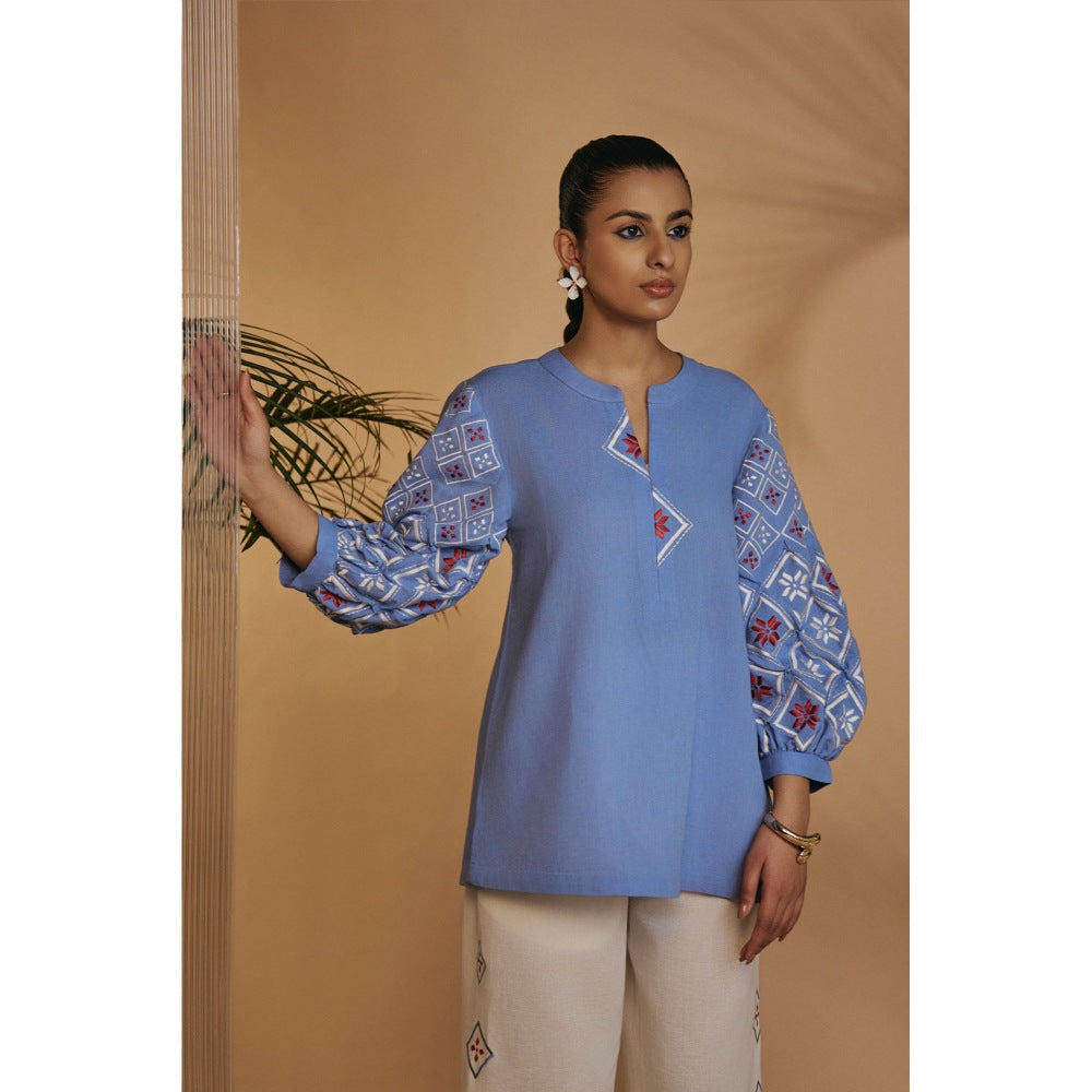 ORIGANI Blue Embroidered Tunic