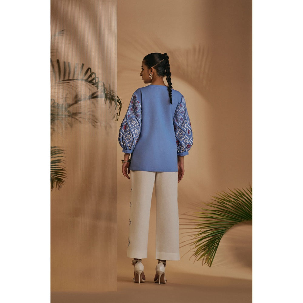 ORIGANI Blue Embroidered Tunic