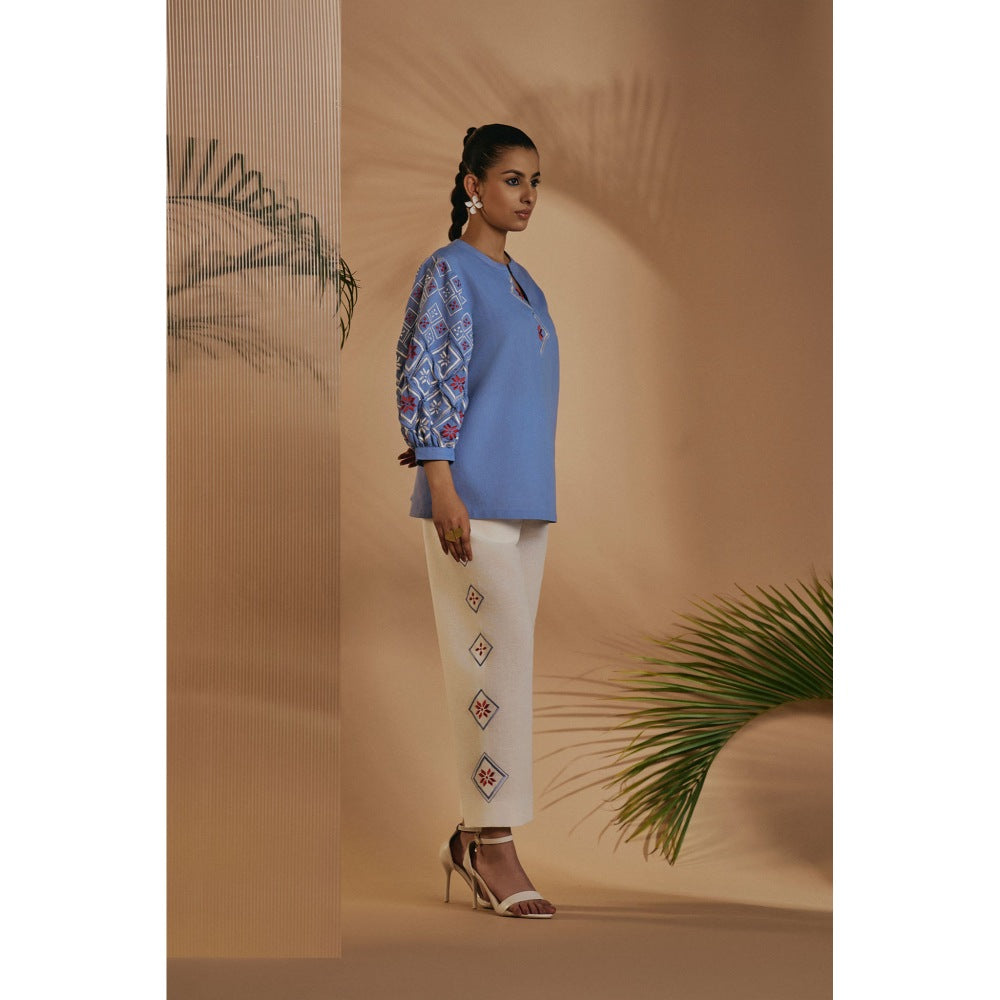 ORIGANI Blue Embroidered Tunic