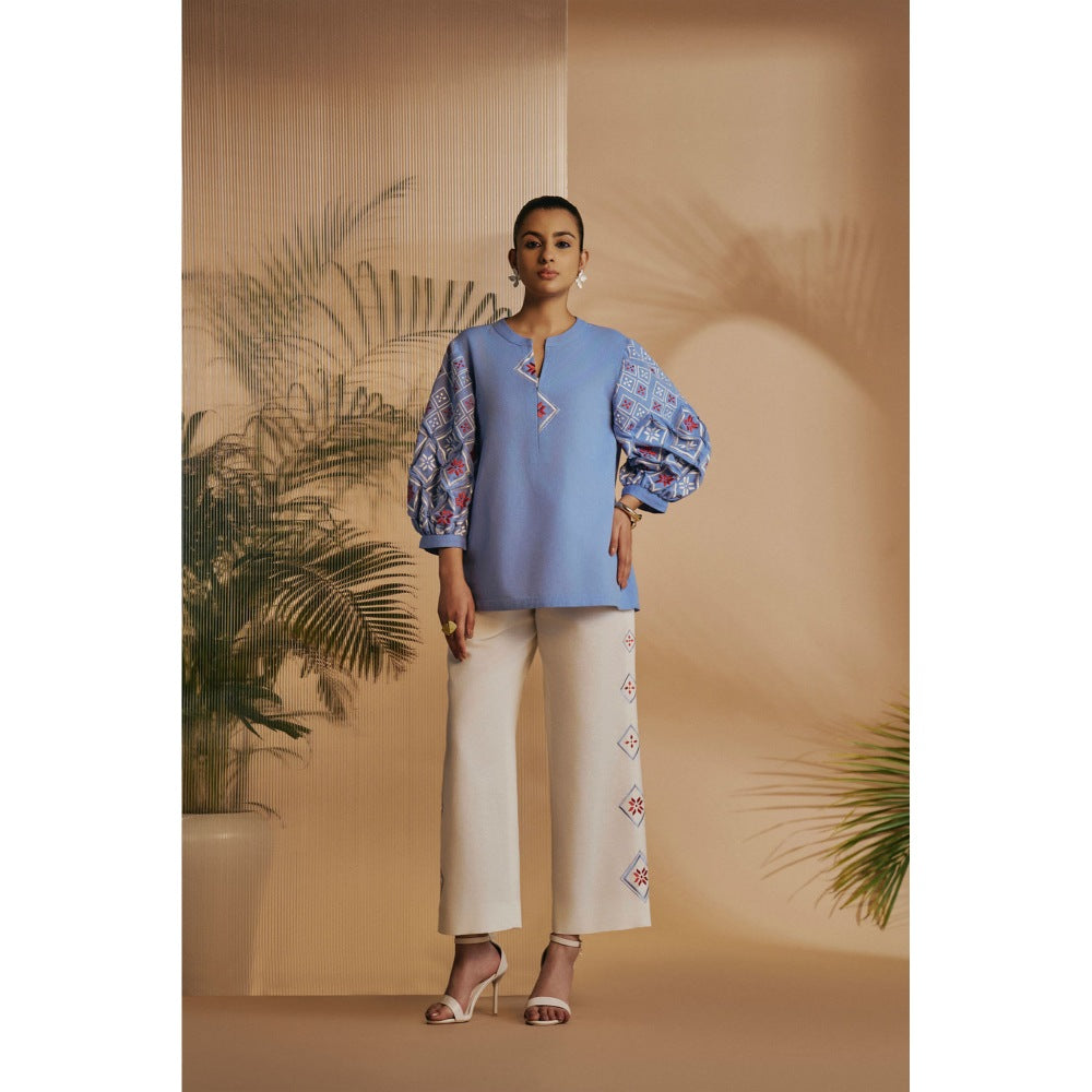 ORIGANI Blue Embroidered Tunic