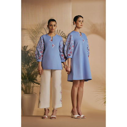 ORIGANI Blue Embroidered Tunic