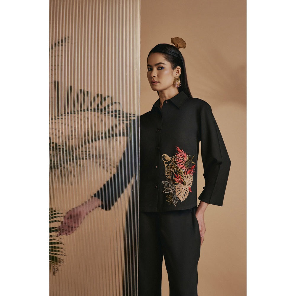 ORIGANI Black Embroidered Shirt