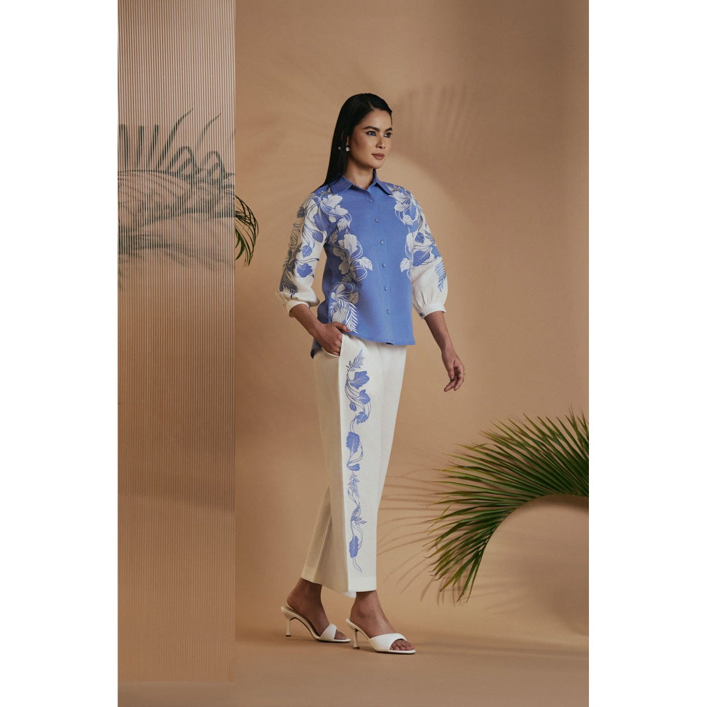 ORIGANI Blue Embroidered Shirt