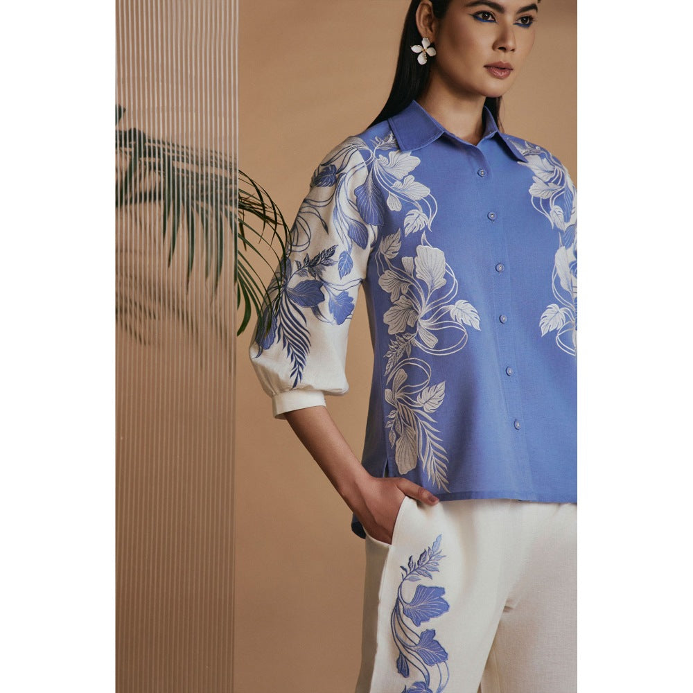 ORIGANI Blue Embroidered Shirt