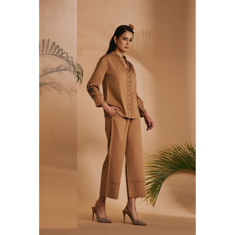 ORIGANI Brown Embroidered Shirt