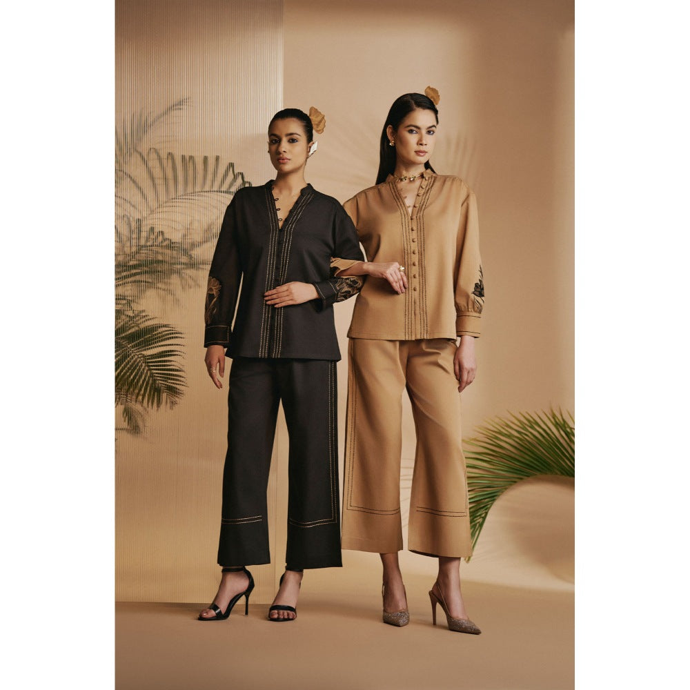 ORIGANI Brown Embroidered Shirt