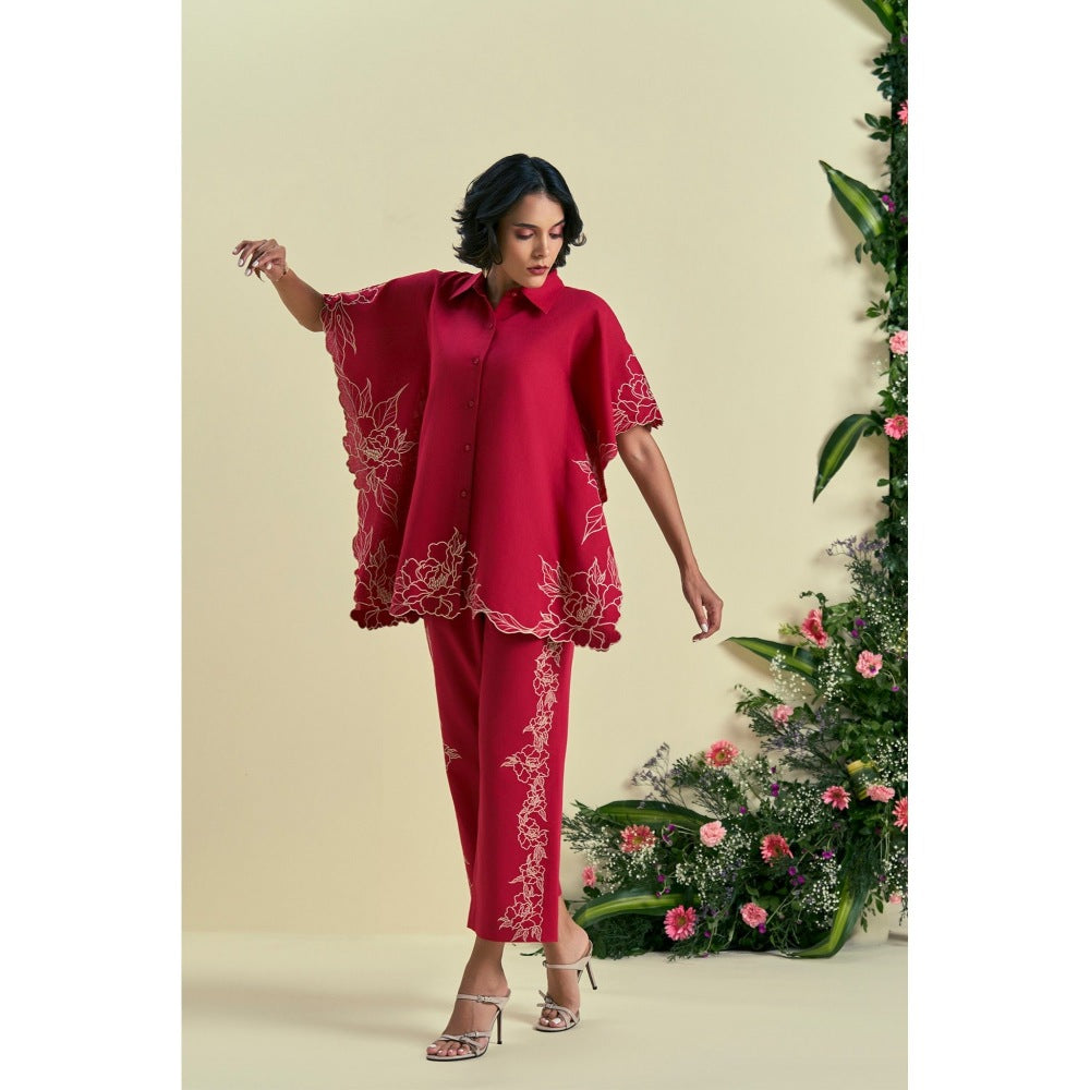 ORIGANI Red Jardin Kaftan With Pant (Set of 2)