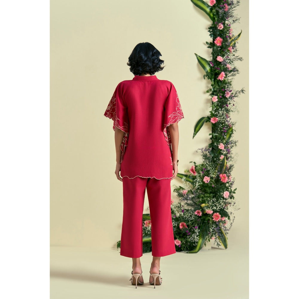 ORIGANI Red Jardin Kaftan With Pant (Set of 2)