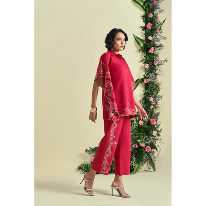 ORIGANI Red Jardin Kaftan With Pant (Set of 2)