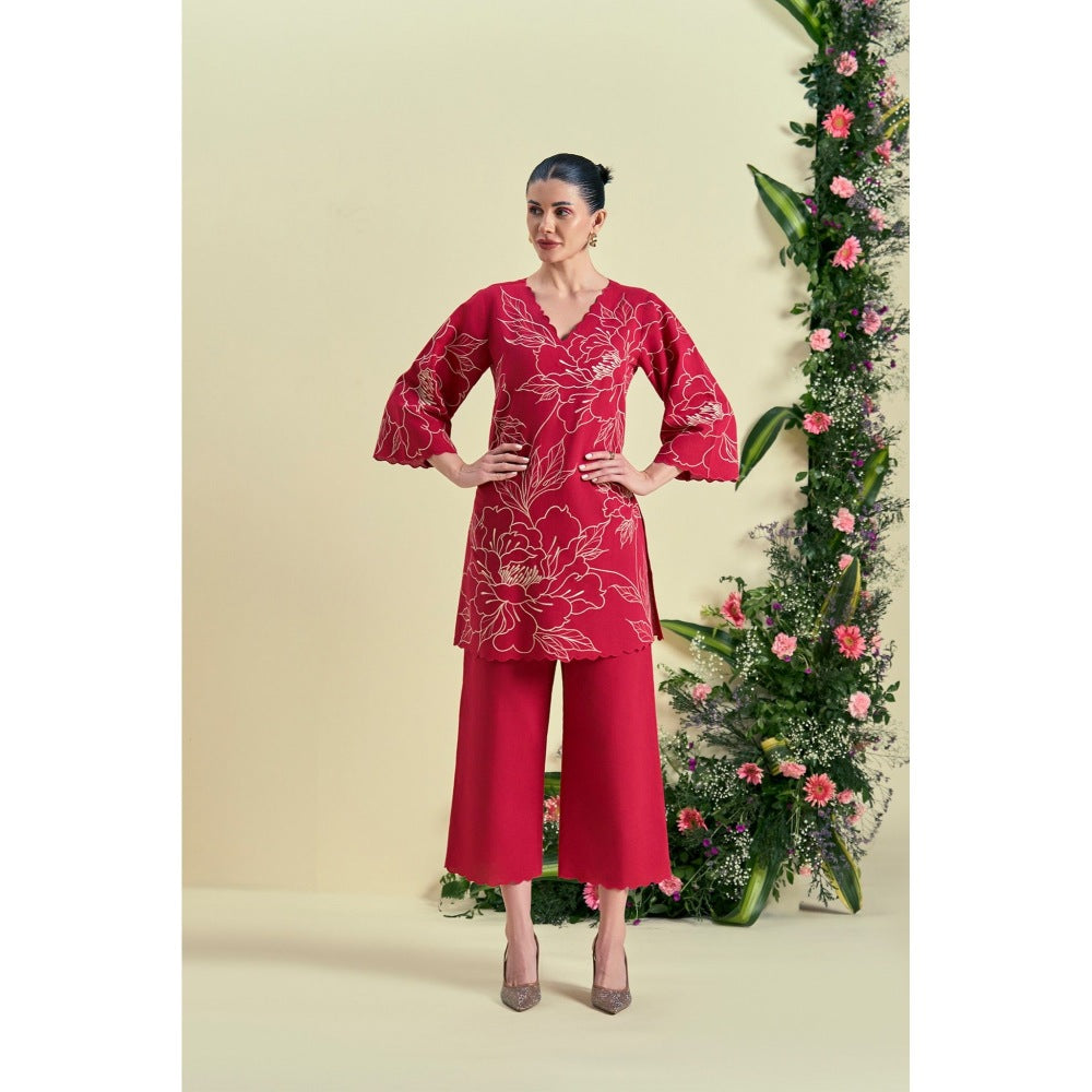 ORIGANI Red Nira Tunic With Pant (Set of 2)