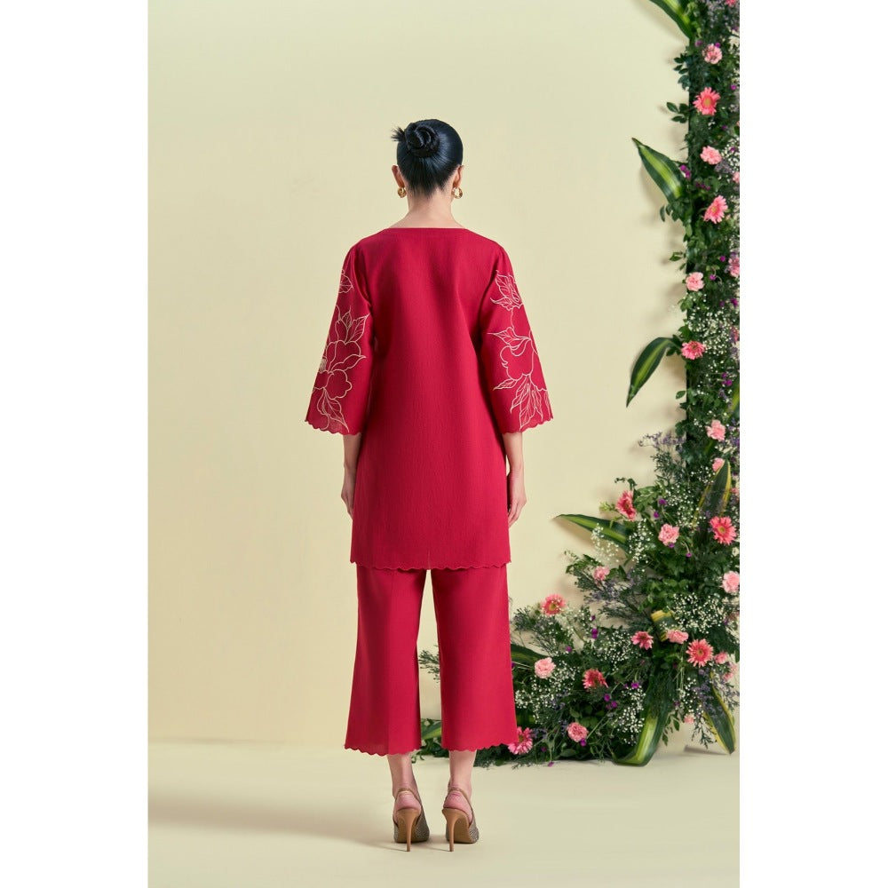 ORIGANI Red Nira Tunic With Pant (Set of 2)