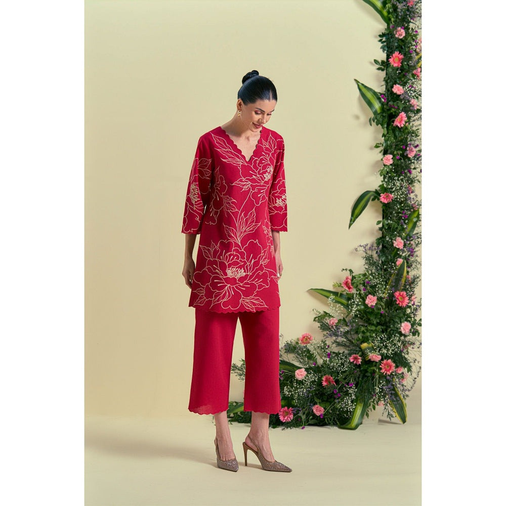 ORIGANI Red Nira Tunic With Pant (Set of 2)