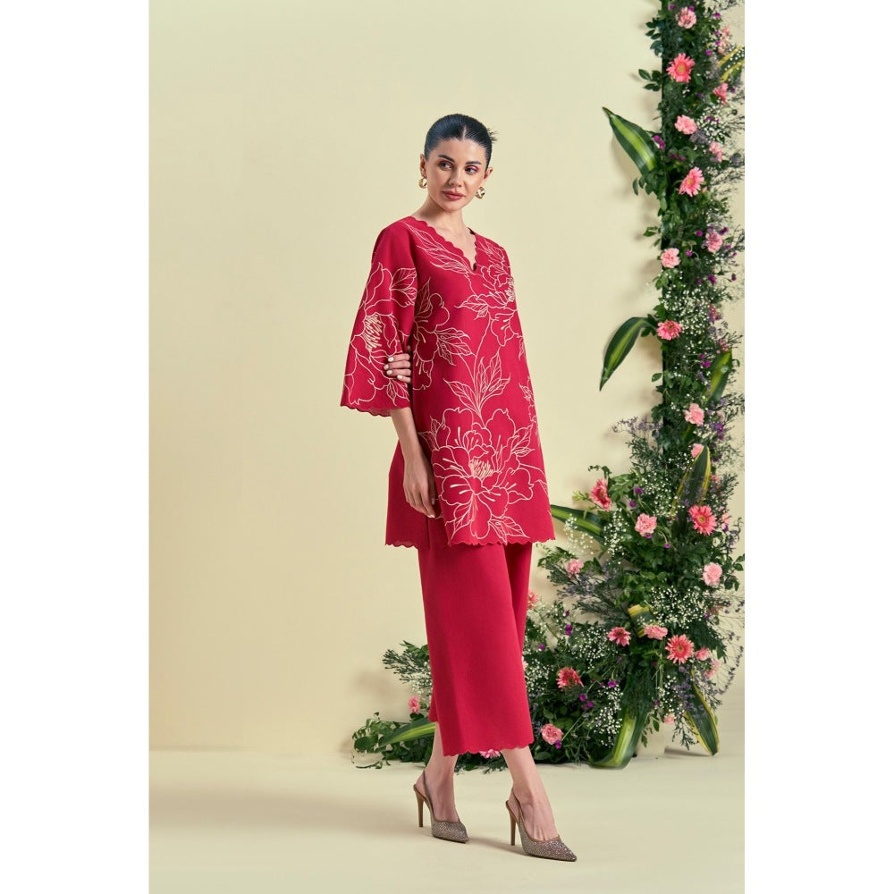 ORIGANI Red Nira Tunic With Pant (Set of 2)