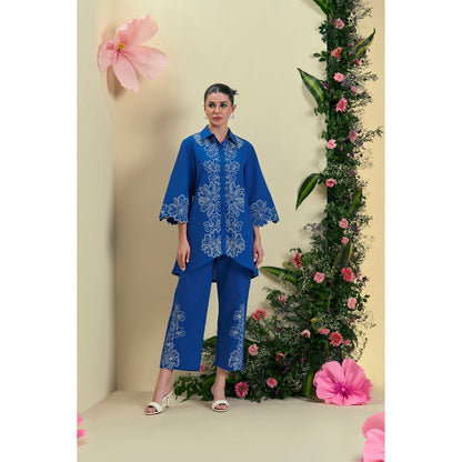 ORIGANI Blue Elise Kurta With Pant (Set of 2)