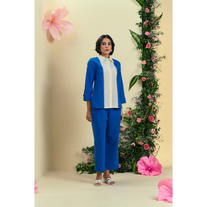 ORIGANI Women Blue Embroidered Regular Fit Co-Ord (Set of 2)