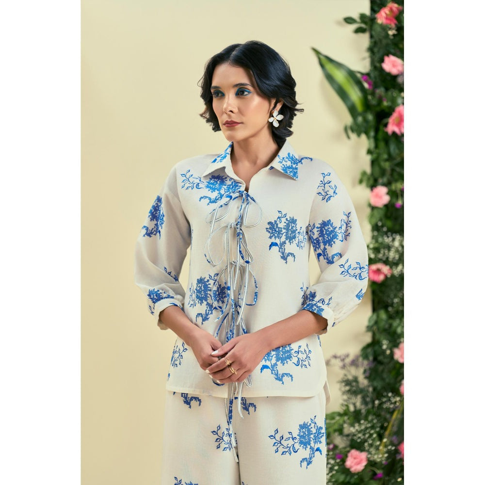 ORIGANI Women Off White Embroidered Regular Fit Co-Ord (Set of 3)