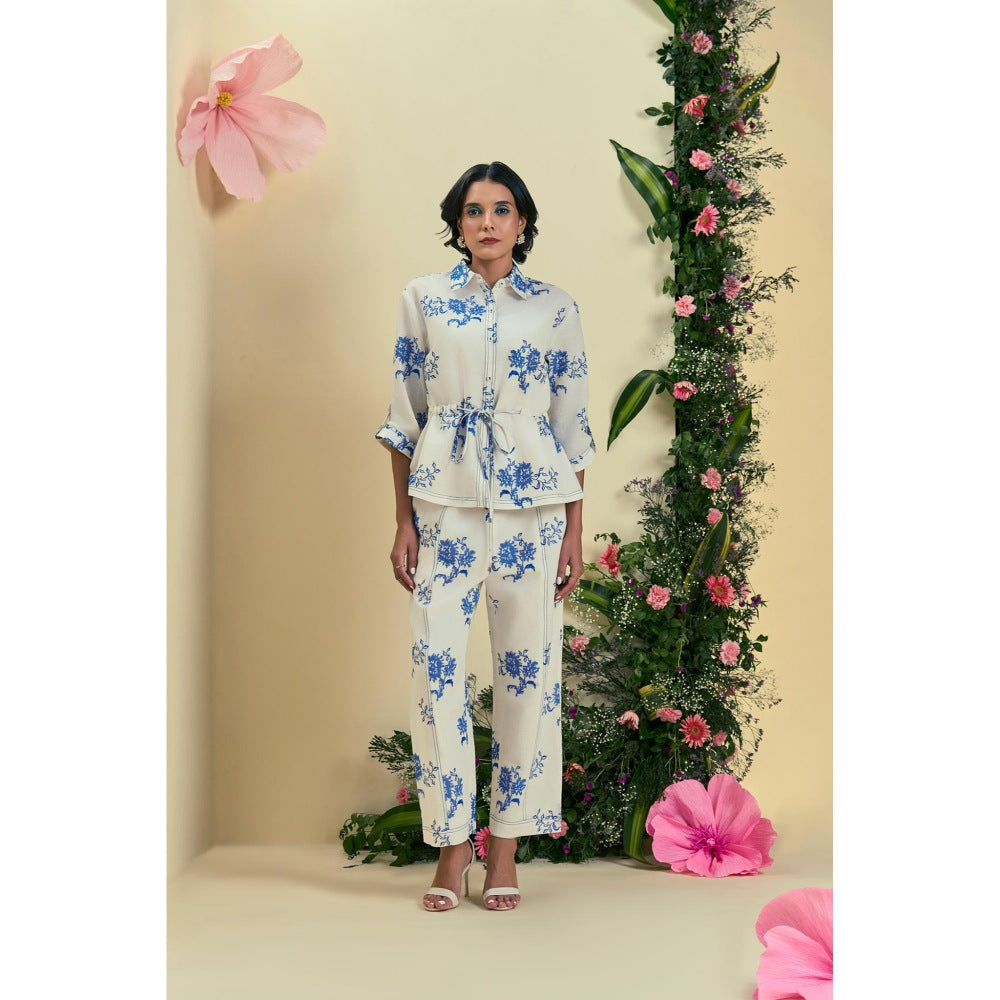 ORIGANI Women Off White Embroidered Regular Fit Co-Ord (Set of 3)