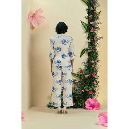 ORIGANI Women Off White Embroidered Regular Fit Co-Ord (Set of 3)