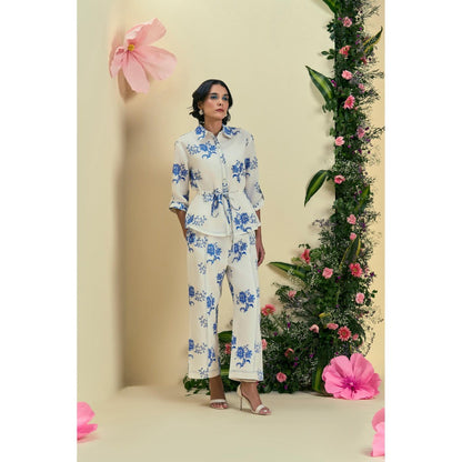 ORIGANI Women Off White Embroidered Regular Fit Co-Ord (Set of 3)