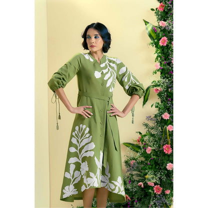 ORIGANI Green Iris Dress With Belt (Set of 2)