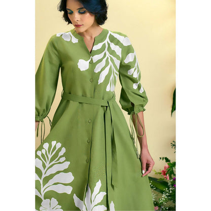 ORIGANI Green Iris Dress With Belt (Set of 2)