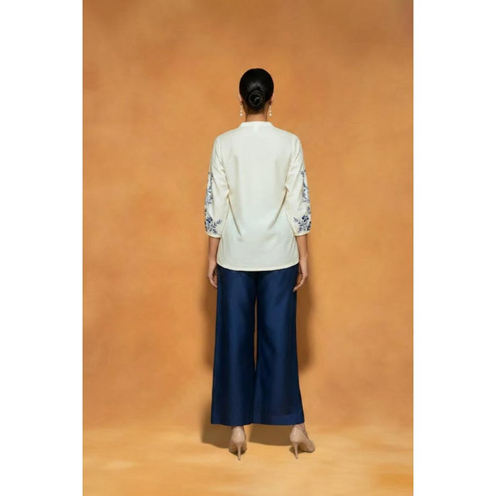 ORIGANI Multi-Color Chanderi Silk Mandarin Neck Embroidered Kurta with Palazzo