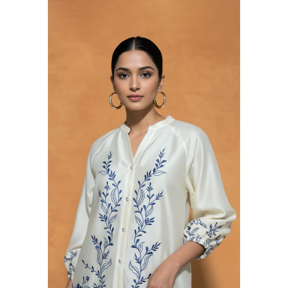 ORIGANI Multi-Color Chanderi Silk Mandarin Neck Embroidered Kurta with Palazzo