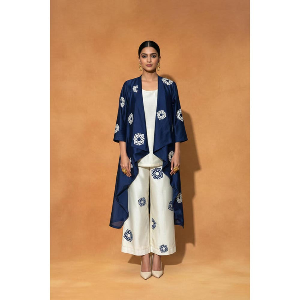 ORIGANI Blue and Ivory Celestial Top with Pant and Jacket